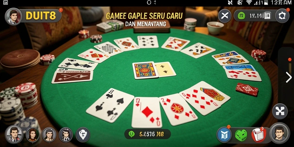 Screenshot DUIT8 menampilkan gameplay Gaple yang seru dan interaktif.
